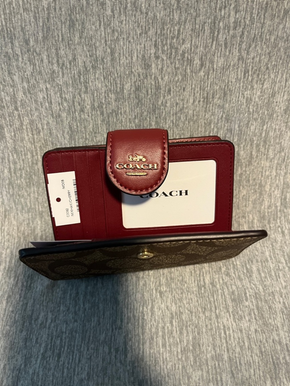 Coach Brown Signature Canvas Wallet with Red Snap - Picture 3 of 5